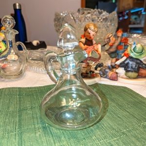 Vintage Anchor Clear Glass Oil or Vinegar Cruet Glass Stopper 5" Small Decanter